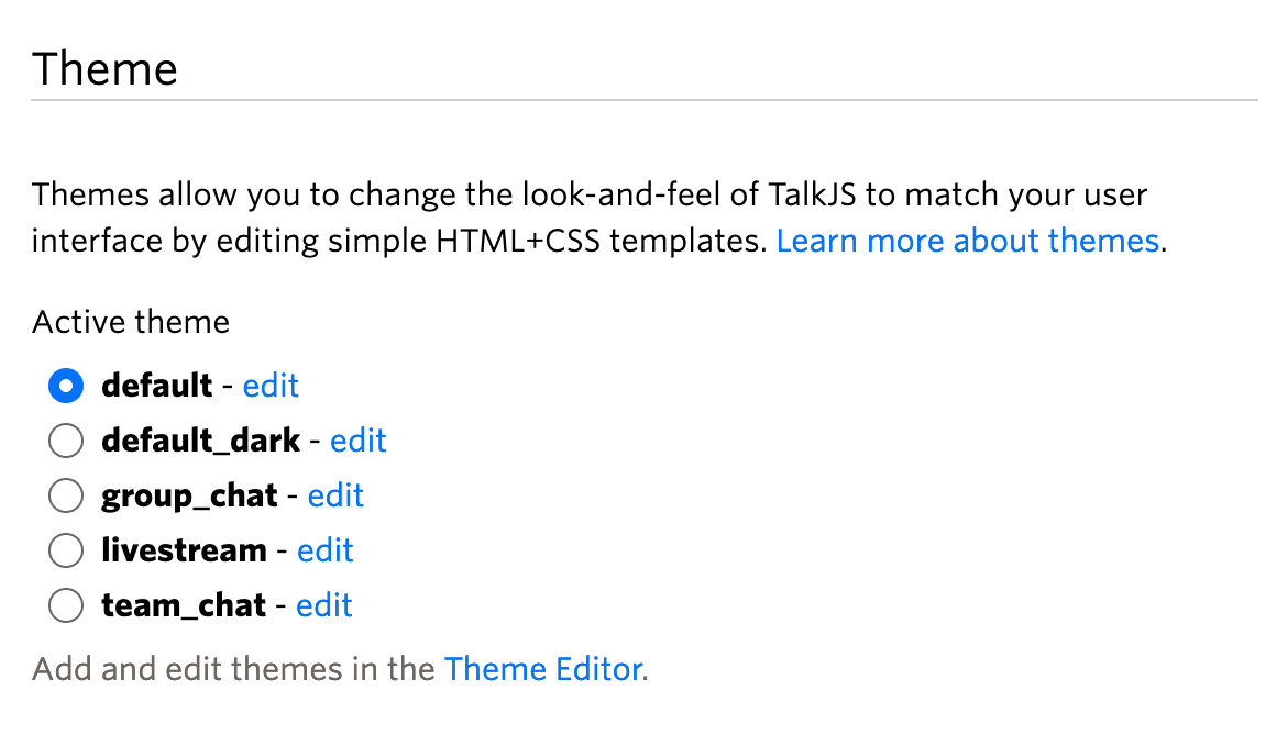 Screenshot of the chat UI theme selector