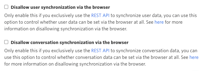 Disable synchronization in the TalkJS dashboard