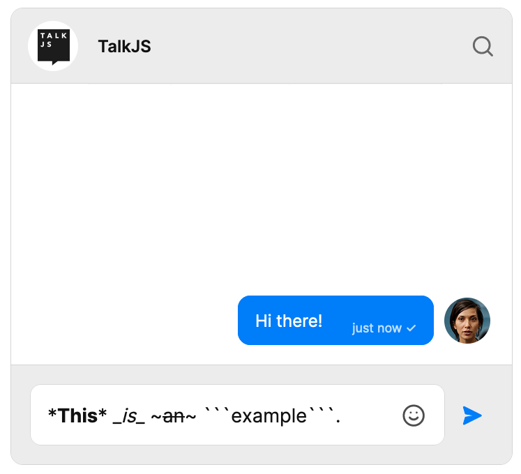Chat with input containing some markdown syntax containing *this* _is_ ~an~ ```example```